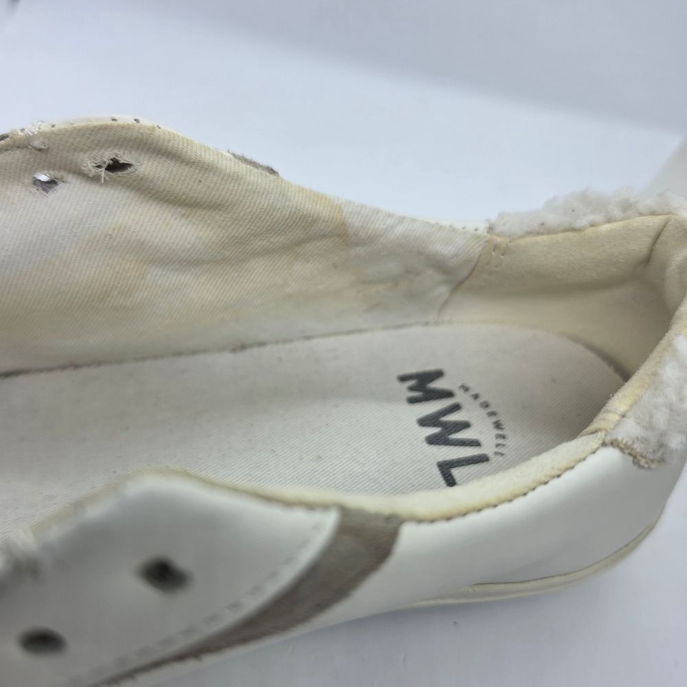 Madewell MWL Court Sneakers Womens 7 White Leather Faux Fur Trim NA843 Low Top - Picture 7 of 14